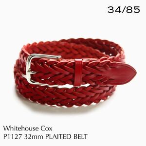 新品正規 ホワイトハウスコックス Whitehouse Cox レザー メッシュベルト 34 定2.2万 メンズ 赤 レッド 1127 32mm PLAITED BELT送料無料