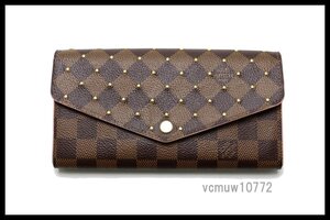 近年モデル希少美中古■LOUIS VUITTON ダミエ 新型 ポルトフォイユサラ スタッズ レザー 2つ折り長財布 ルイヴィトン■1107ac35342