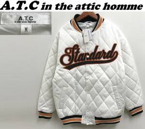 未使用品 /M/ A.T.C in the attic homme ホワイト 中綿キルティングスタジャン カレッジロゴ ワッペン メンズ レディース インジアティック