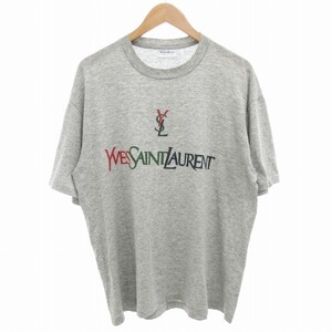 イヴサンローラン YVES SAINT LAURENT オーバーサイズTシャツ カットソー 半袖 クルーネック ロゴ プリント L グレー /GV