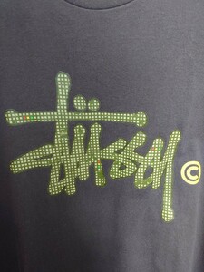 STUSSY ステューシー ラスター ナイトカモ ストックロゴ プリントTシャツ 中古 XLサイズ カーキ Vintageモデル