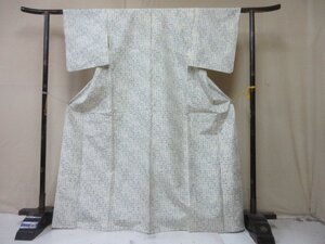 1円 良品 正絹 着物 紬 真綿 和装 和服 白 井桁 幾何学 抽象 お洒落 高級 袷 身丈158cm 裄64cm【夢職】★★★