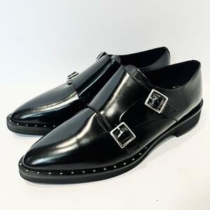 新品 ファビオルスコーニ FABIO RUSCONI ダブルモンク 革靴 レザーシューズ スタッズ ベルクロ 未使用 極美品 黒 ブラック サイズ36 23cm