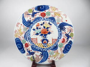 旧家整理品 古伊万里 色絵花鳥兎図飾皿 額皿 骨董品 古美術品 有田焼 直径33.3cm【1122】