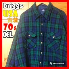 USA 古着 70s briggs  ヴィンテージ ネルシャツ グリーン XL