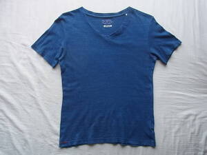 HOLLYWOOD RANCH MARKET BLUE BLUE 　ハリウッドランチマーケット インディゴ染め ハンドステッチ入り　VネックTシャツ　サイズ 2/M