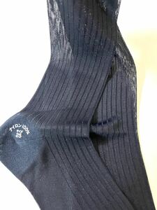 レトロ 希少 ストライプ織 シースルー ツルツル ナイロン100% ダークネイビー メンズ ソックス 靴下