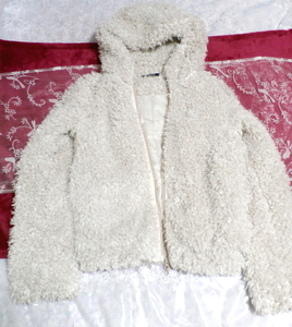 白グレーもこもこフワフワフード付きカーディガンコート/アウター White gray fluffy hooded cardigan coat/outer