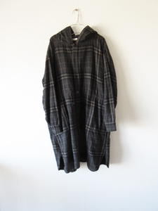 HARROW TOWN STORES / ハロータウンストアーズ フード付きワンピース 46 CHARCOAL CHECK / ワンピースコート レディース