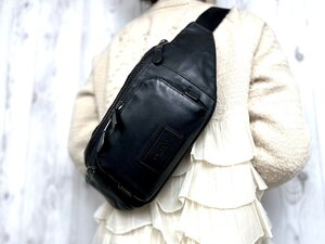 極美品 COACH コーチ ボディバッグ ウエストポーチ バッグ レザー 黒 メンズ 79986