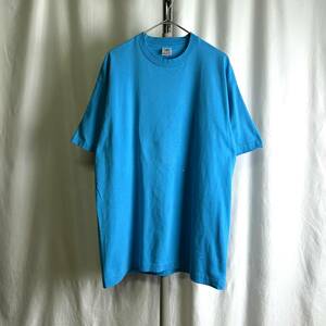 90s USA製 FRUIT OF THE LOOM エンボス プリント Tシャツ L ブルー シングルステッチ フルーツオブザルーム 80s オールド ビンテージ