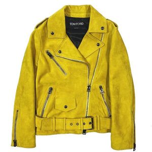 美品 トムフォード TOM FORD カシミヤ スエード バイカージャケット ダブルライダースジャケット ブルゾン アウター イエロー サイズ36