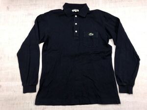 シュミーズ ラコステ CHEMISE LACOSTE オールド レトロ トラッド 90s 古着 鹿の子 ロゴ刺繍 長袖ポロシャツ メンズ 4 紺