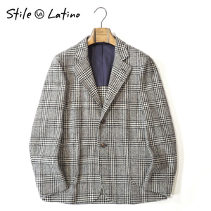 【50%OFF・新品・42】STILE LATINO（スティレ ラティーノ）ROMOLO ウールグレンチェック シングル3Bアンコンジャケット ブラック×ホワイト