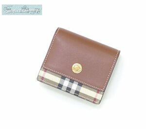 Sランク BURBERRY バイフォールドウォレット コンパクト財布 タン ヴィンテージチェック 8062286 