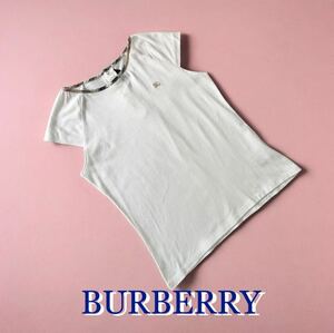 美品 BURBERRY LONDON キッズ パフスリーブ トップス カットソー Tシャツ 女の子 150 日本製 バーバリー ロンドン 子供服 ガールズ