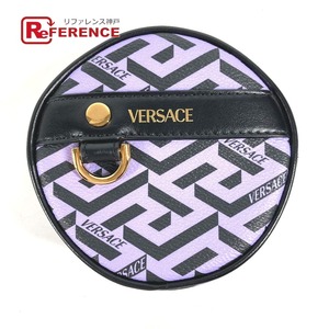 未使用 VERSACE ヴェルサーチ 総ロゴ ラグレカ ラウンド メイクポーチ 化粧ポーチ マルチポーチ ポーチ パープル レディース【中古】