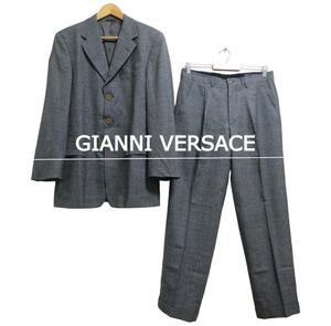 美品 GIANNI VERSACE ジャンニヴェルサーチ サイズ46 格子柄 シングル 3B テーラードジャケット×スラックス セットアップ スーツ グレー