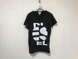 本物ディーゼルDIESELコットンVネックプリント半袖Tシャツメンズアメカジサーフミリタリービジネススーツ黒ブラックLチュニジア製