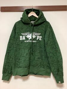 る1433 A BATHING APE エイプ Hoodie フーディー スウェットパーカー XL グリーン オリジナル迷彩 ロゴ迷彩 裏起毛 ストリート