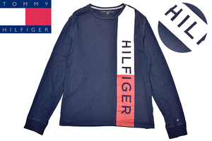 Y-7317★送料無料★TOMMY HILFIGER トミーヒルフィガー★正規品 大きなロゴ ネイビー紺色 長袖 ロングスリーブ T-シャツ Ｍ