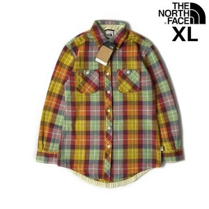 1円～!売切!【正規新品】THE NORTH FACE W VALLEY TWILL FLANNEL SHIRT オーガニックコットン US限定 厚手(XL)赤 黄 チェック柄 180914-5