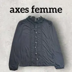 axes femme 長袖 襟付きトップス フリル レース シャツ (М) 黒