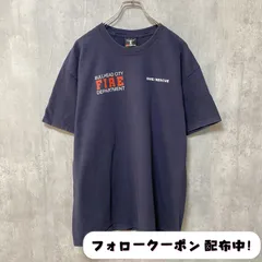 古着 used　BEEFY　FIRE　RESCUE　消防　半袖プリントTシャツ　バックプリント　ネイビー　紺　レトロ　デザイン　個性的　クルーネック　春夏服