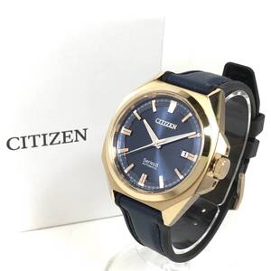 ＊【美品】CITIZEN 9051-S125740 シリーズ8 自動巻 AT メンズ 腕時計 デイト 青文字盤 ブルー シチズン 稼働品 箱付き