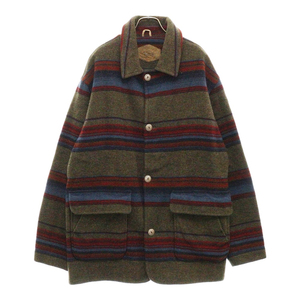 WOOLRICH ウールリッチ 80s ボーダー柄ブランケットラグウールジャケット カーキ