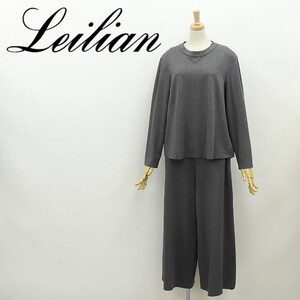 ◆Leilian レリアン ストレッチ バックティアドロップ トップス＆ワイド パンツ セットアップ グレー 13+ 大きいサイズ