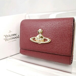 C Φ【商品ランク:B】 ヴィヴィアンウエストウッド Vivienne Westwood オーブ ロゴ刻印 ゴールド金具 レザー 三つ折り財布 ウォレット