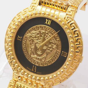 【希少品】ジャンニ ヴェルサーチ メデューサ 7008014 GIANNI VERSACE SIGNATURE クォーツ ゴールド×黒文字盤 メンズ フェイス[03258-AO3