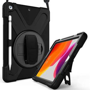 ProCase iPad 9/8/7 ショルダーケース 10.2”肩掛け式 耐衝撃カバー（2021 2020 2019) ペン収納 360°回転スタンド 子供用 -ブラック