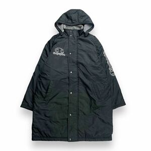 Champion チャンピオン AUTHENTIC ATHLETIC ベンチコート アウター フーディー コート ボア スポーツウェア ビックロゴ ブラック L