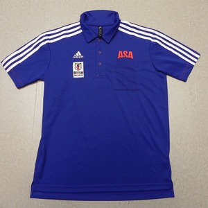 ☆美品☆JFA☆サッカー 日本代表☆adidas☆アディダス☆ASA☆朝日新聞☆半袖 ポロシャツ☆サイズM☆青 ブルー★d