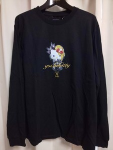 長袖Tシャツ Tシャツ 黒 ロンT M ヨシキティ YOSHIKITTY X JAPAN YOSHIKI ハローキティ 長袖 刺繍 メンズ サンリオ