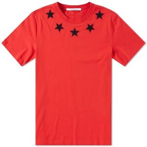 定価約6万 GIVENCHY パイル スター コットン Uネック Tシャツ レッド XS