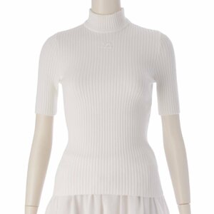 【クレージュ】COURREGES　ハイネック ロゴマーク ビスコース 半袖 リブニット トップス ホワイト 0 【中古】【正規品保証】208796