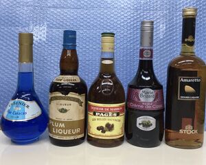 【5本まとめ】Blue Curacao 500ml/MOROZOFF PLUM 720ml/PAGES MARRON 500ml/Marie Brizard 700ml/STOCK Amaretto 700ml 古酒 未開栓 6443g