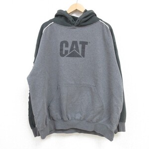 XL/古着 長袖 スウェット パーカー メンズ CAT ツートンカラー 大きいサイズ グレー他 霜降り spe 25jan09 中古 スエット トレーナー トッ