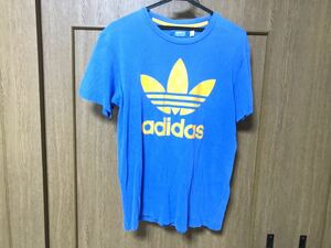 Ｍ/古着 アディダス adidas 半袖 ブランド Tシャツ メンズ ビッグロゴ コットン 青 ブルー