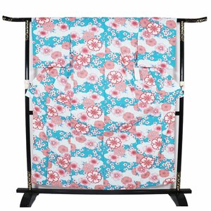 婦人用 浴衣 綿 グリーン ライトグリーン 桜 LY3020 新品 フリーサイズ 夏着物 レディース ギフト 6月7月8月9月シーズン 送料込み