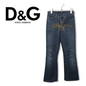 ☆D&G DOLCE&GABBANA☆Y2K プリントドルチェアンドガッバーナ デニム パンツ ジーンズ ベルボトムパンツ フレア ブーツカット 管:E:12