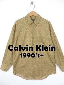 90s～ CK カルバンクライン ★ 総柄 花柄 長袖 シャツ 薄手 L ★ Calvin Klein オールド 和柄 ビンテージ 00s オーバーサイズ メンズ