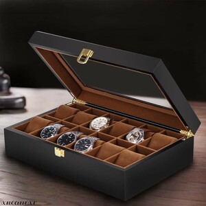高級感のある ウォッチケース 腕時計 12本収納 木製 ブラック レイアウト アクセサリー コレクション 収納 ボックス ウッド ケース 腕時計