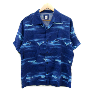 タケオキクチ TAKEO KIKUCHI アロハシャツ オープンカラー 半袖 総柄 青 ブルー /SY39 メンズ