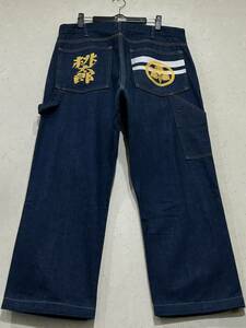 ※桃太郎ジーンズ MOMOTAROJEANS 出陣 314SP ロゴペイント ペインターデニムパンツ 日本製 濃紺 34 　　　　　 BJBD.E