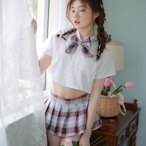 OR179J 超可愛いランジェリー　少女　学生制服「トップス・Tバック・ミニスカート４点セット」チアダン　ベビードール　コスプレ衣装