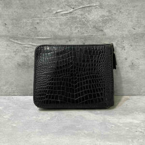 COMME des GARCONS croco Embossed leather Walletクロコ型押し二つ折り財布 ブラック コムデギャルソン